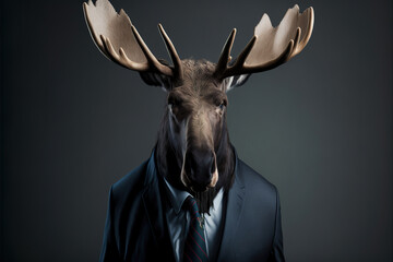 portrait of a reindeer  in a business suit, generative ai