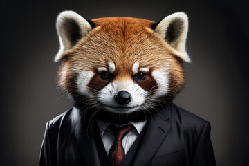 portrait of a red panda  in a business suit, generative ai