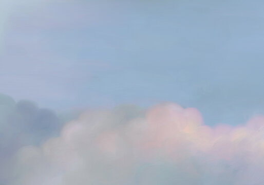 Aesthetic angelic oil paint overcast blue sky with clouds illustration background	