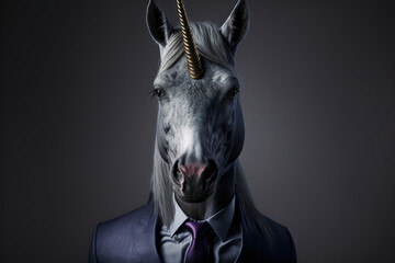 portrait of a unicorn  in a business suit, generative ai