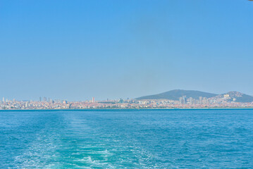 View from the Sea of Marmara to the city of Istanbul on a clear sunny day.