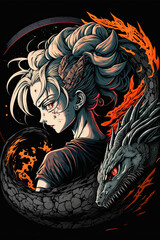 Manga woman and dragon