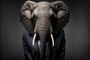 portrait of a elephant  in a business suit, generative ai