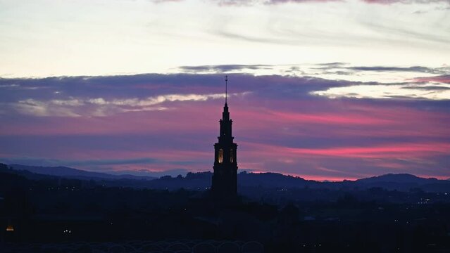 Blue hour sunset with red clouds with old building