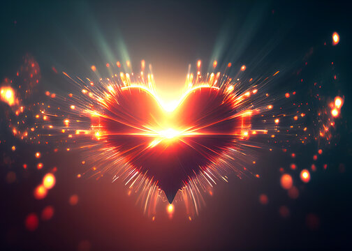 rotes gl&uuml;hendes Herz, Valetinstagskarte, generative AI