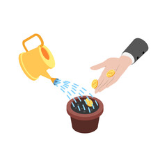 Planting Coins Isometric Composition