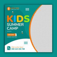Kids summer camp square promotional social media post template editable vector eps file