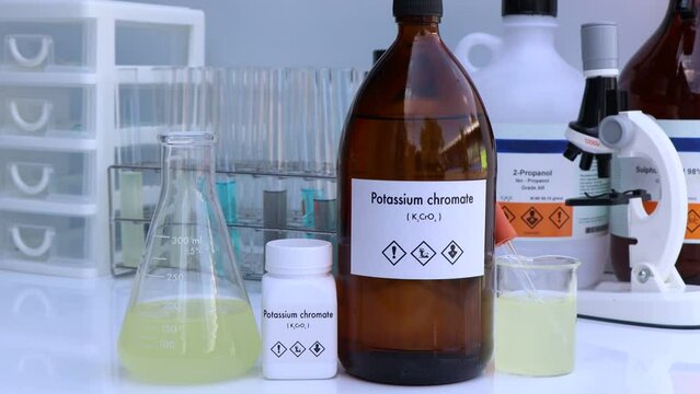 potassium chromate in bottle , chemical in the laboratory and industry, Chemical used in the analysis