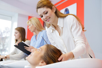 young ladies on hairdressing career