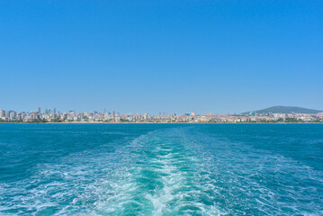 Fototapeta na wymiar View from the Sea of Marmara to the city of Istanbul on a clear sunny day.