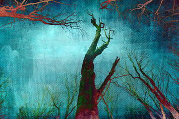 Ilustracja grafika drzewa wznoszące się ku niebu tekstura