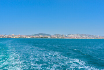 View from the Sea of Marmara to the city of Istanbul on a clear sunny day.