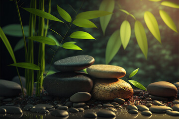 Obraz na płótnie Canvas Spa background with stones and bamboo
