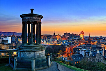 Sunset over the historic center of Edinburgh, Scotland from Calton Hill