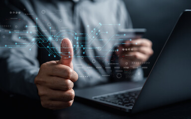 Online payment concept. Businessman using computer via banking and online shopping via banking mobile app, E-transaction, service and financial technology, E-commerce delivery online payment.