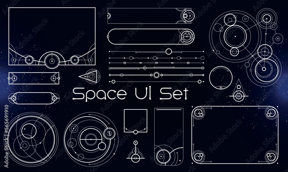 Wall mural set of space user interface elements. ethnic and tribal style. circle geometry. vector illustration 
