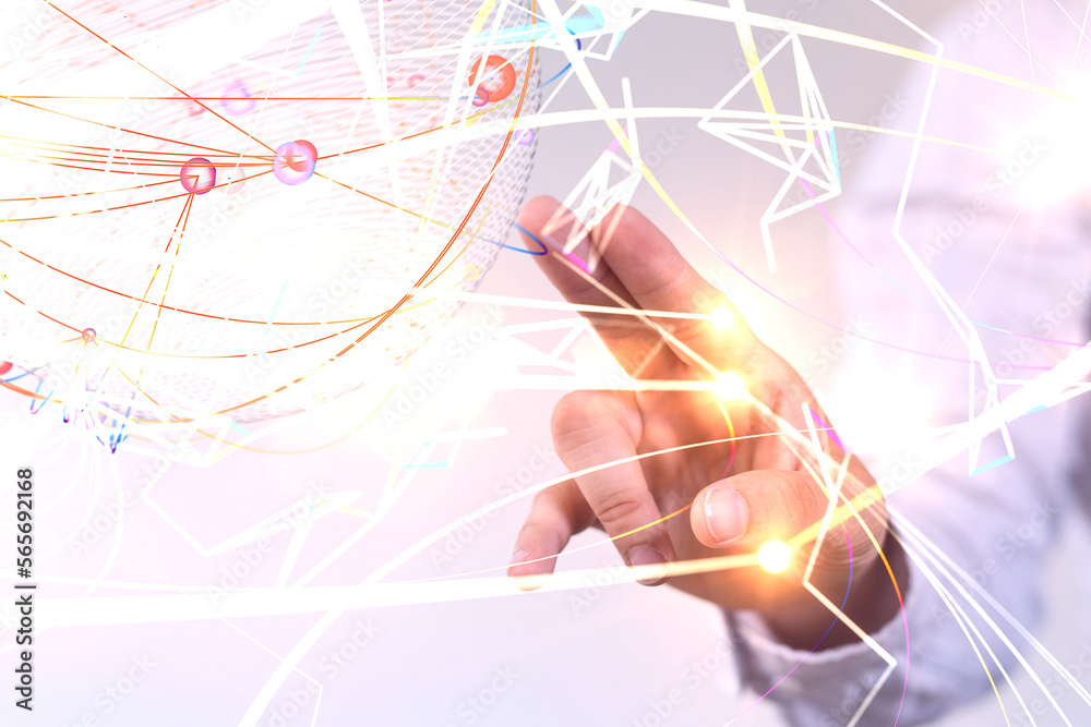 Aufkleber Global network. Blockchain. 3D illustration. Neural networks and artificial intelligence. Abstract
