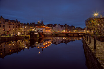 Blue hour at The Shore in Leith, Edinburgh