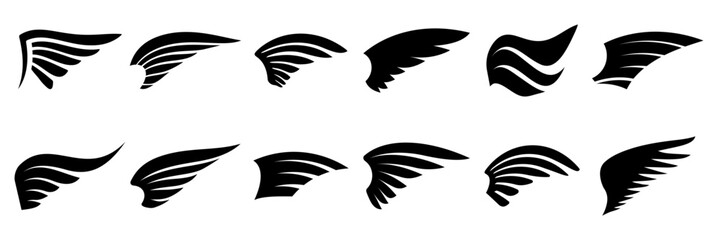Set of black wings icons. Eagle wings. Vector illustration