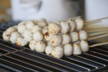  grilled meetball  close up on street food.