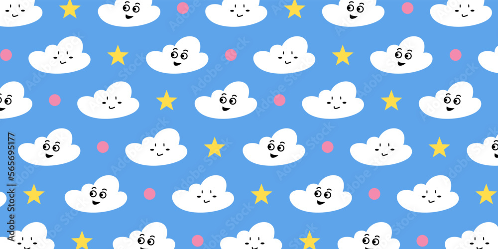 Poster Cute cloud character with stat for design background and childish wallpaper