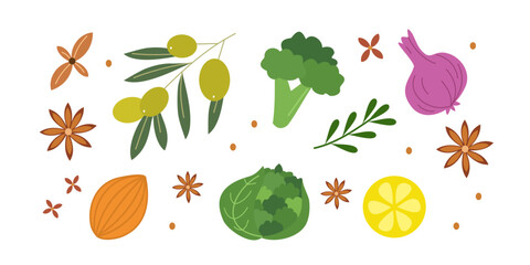 Set of vegetable and spices illustration for food design element