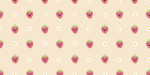 Cute Strawberry and flower in pattern background design. Cute Strawberry character illustration for kids