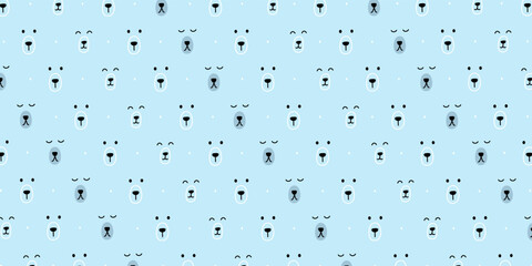 Cute polar bear illustration in pattern background design. Minimalist bear face for wallpaper