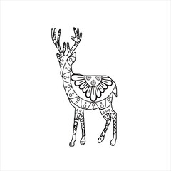 Mandala deer coloring page for kids and adult