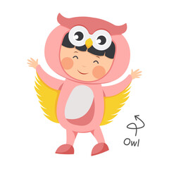 Happy child is wearing Owl animal costumes . Vector .