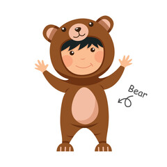 Happy child is wearing Bear animal costumes . Vector .