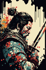 Samurai warrior in pop art style drawn