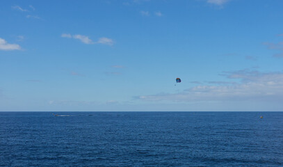Obraz premium Seascape with ship and blue sky with clouds in Gran Canaria, Canary Islands