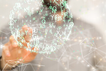 abstract lines with dots over dark background.  - 3D digital