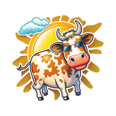 Sun Behind Cow Sticker Design Generative Ai