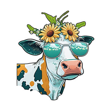 Cool Cow Sticker Design Generative AI
