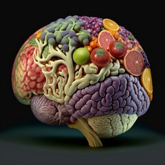 Brain made of Fruits and Vegetables, Illustration, Health, Nutrition
