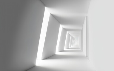 white abstract corridor, geometric interior design background, generative ai