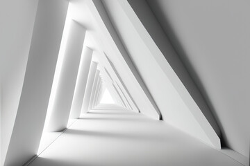 white abstract corridor, geometric interior design background, generative ai