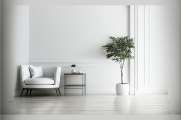 Fototapeta na wymiar modern minimal white living room interior design, generative ai