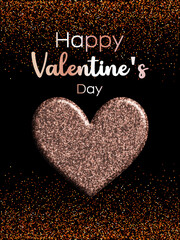 Happy Valentine's day. golden heart with sparkles, on a dark background. glitters, illustration. eps file. great card, valentine for loved ones