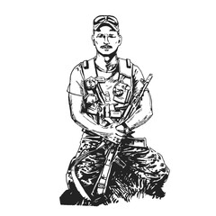 Soldier, defender, peacemaker - graphic hand drawing. - obrazy, fototapety, plakaty