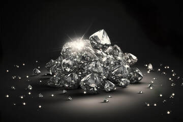 a pile of luxury shining gems, studio lights background, concept abstract composition, generative ai