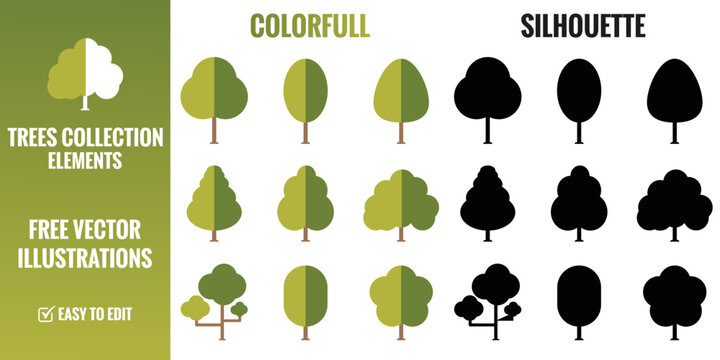 Collection set of Tree logo vector template, colorful and silhouette Tree logo vector illustration.
