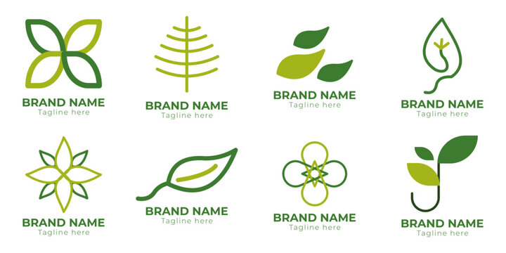 Natural cosmetics and medical logo vector template, vector set of herb logo, natural products, and medical leaves logo design vector illustration.