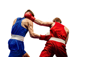 boxing match boxers exchange blows