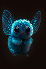 a small cute bioluminescent magical creature with transluscent wings and big pleading eyes. Generative AI