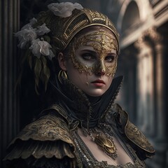 Fototapeta na wymiar Generative ai woman wearing venetian carnival mask