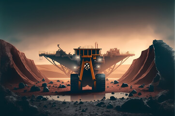 Working coal mine extraction industry. Mining industrial transport concept. illustration Generation AI