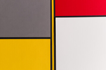 Geometric red, white yellow and gray divided background